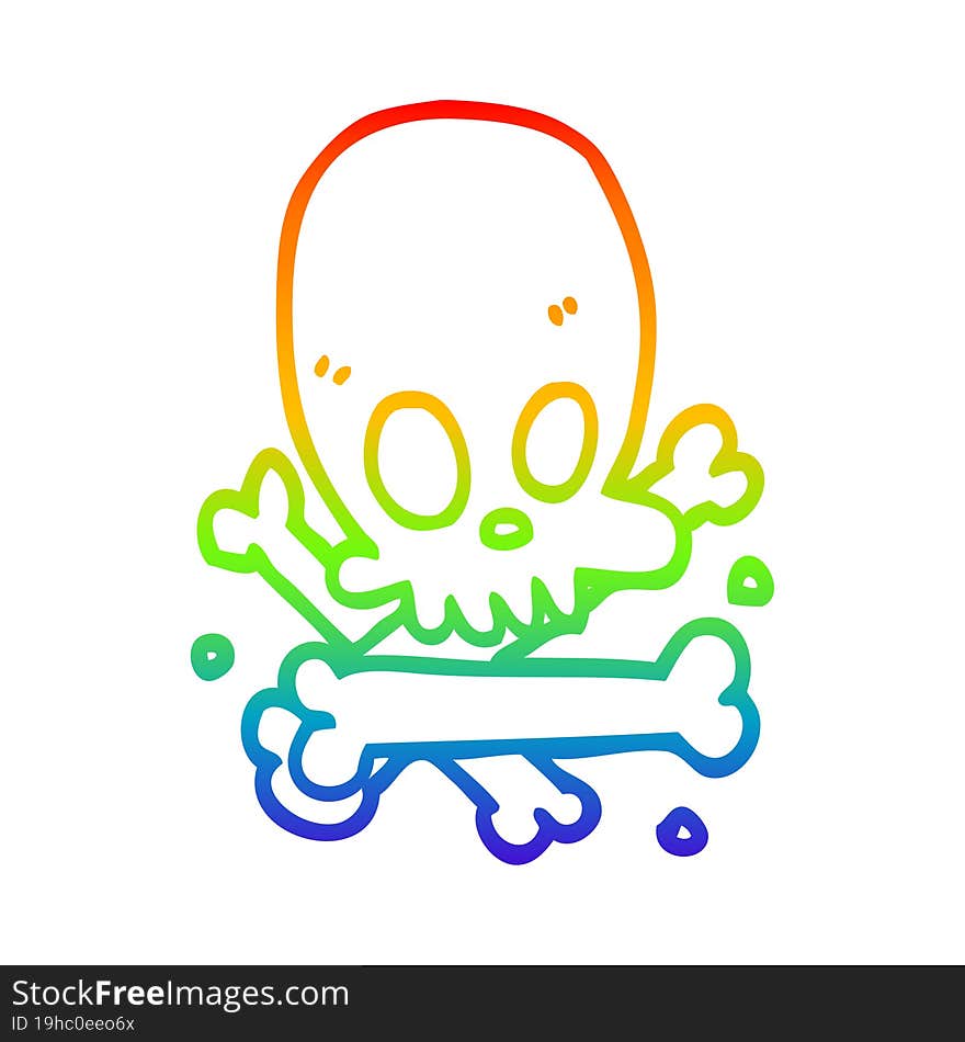 rainbow gradient line drawing cartoon skull and bones