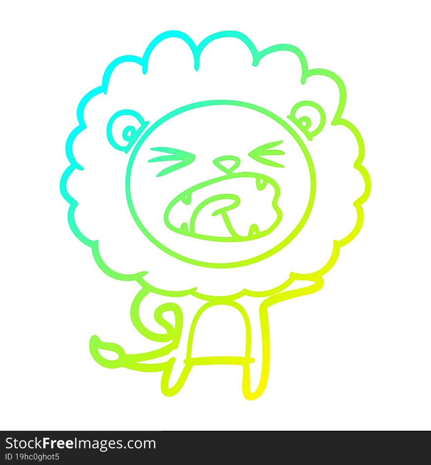 cold gradient line drawing of a cartoon lion