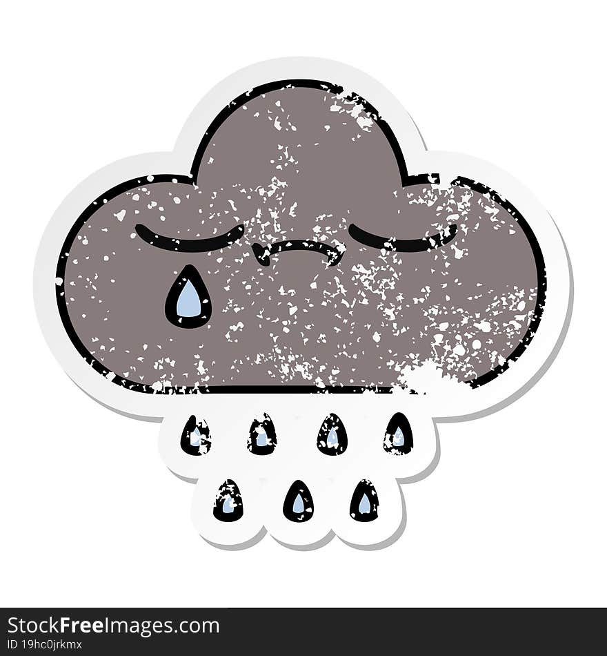 distressed sticker of a cute cartoon storm rain cloud