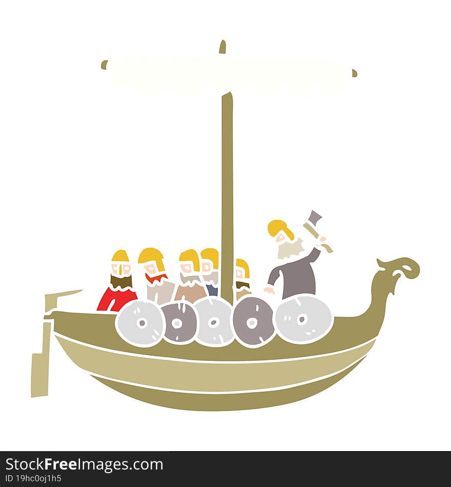 Flat Color Style Cartoon Vikings Sailing