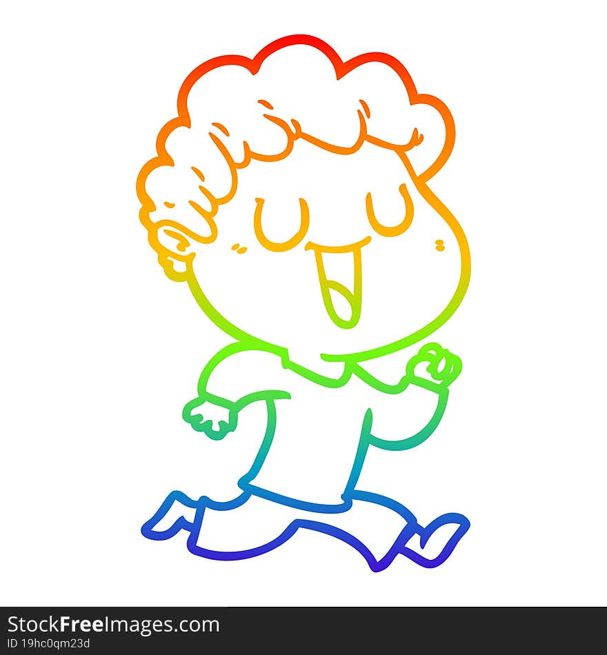 Rainbow Gradient Line Drawing Laughing Cartoon Man