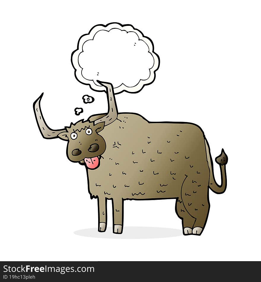 Cartoon Hairy Cow With Thought Bubble