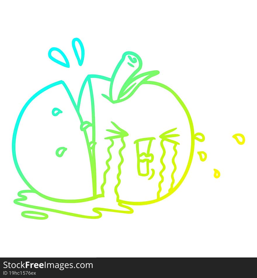 Cold Gradient Line Drawing Cartoon Apple Crying