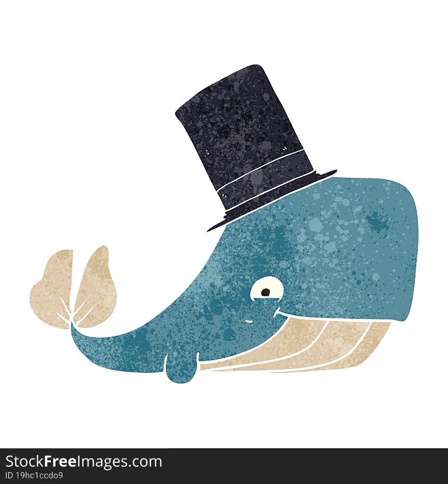 retro cartoon whale in top hat