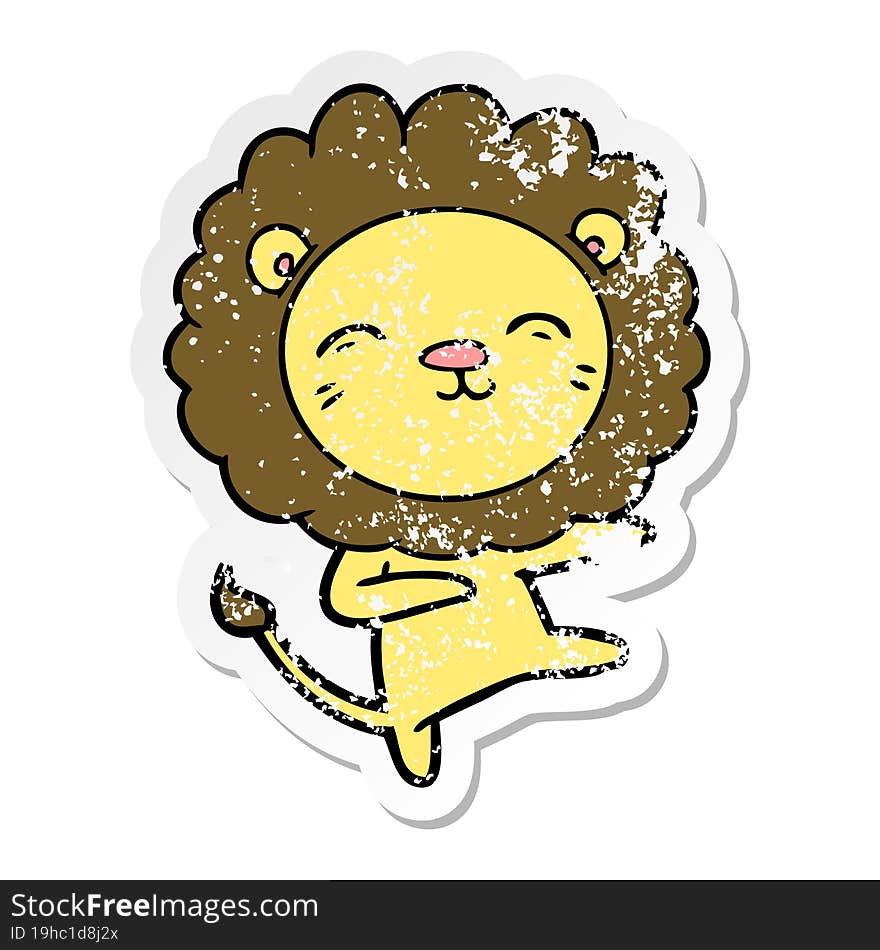 distressed sticker of a cartoon lion