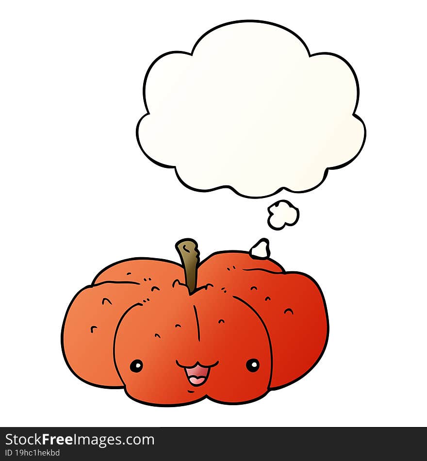 cartoon pumpkin and thought bubble in smooth gradient style