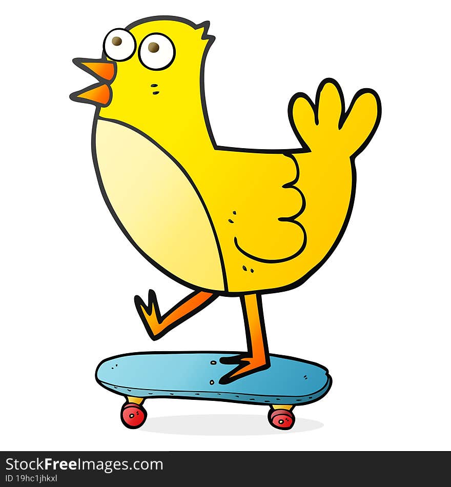 freehand drawn cartoon bird on skateboard