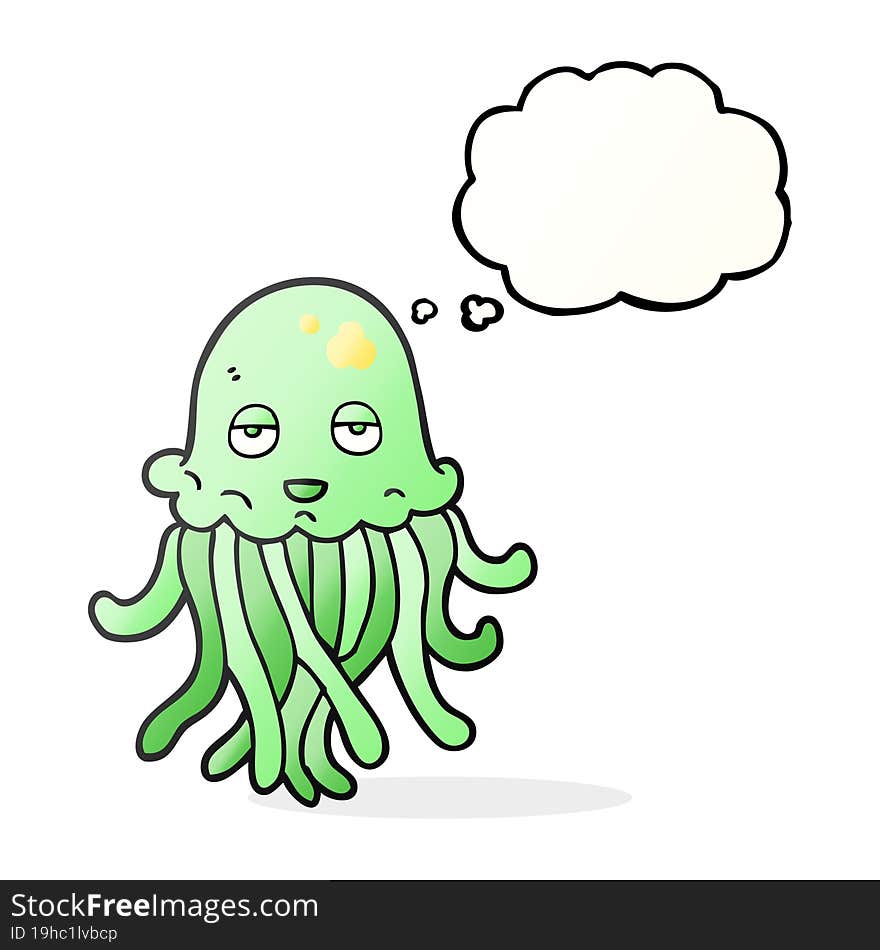 freehand drawn thought bubble cartoon octopus