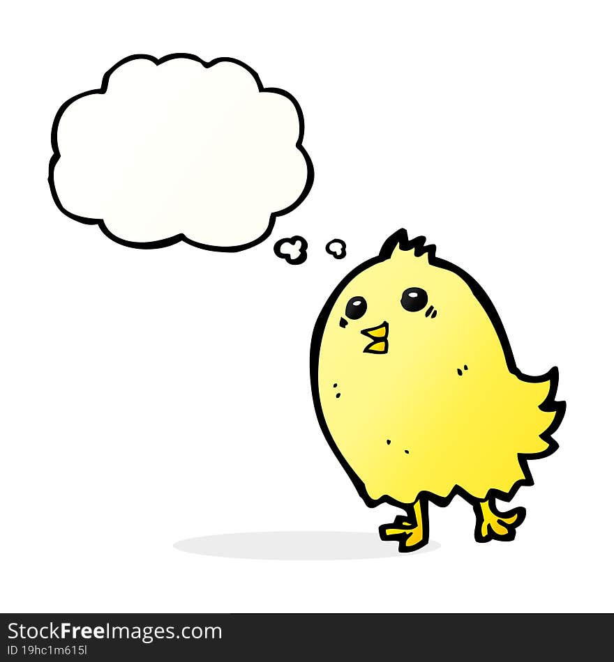 cartoon happy yellow bird with thought bubble