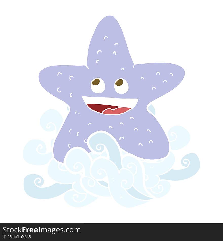 Flat Color Illustration Of A Cartoon Starfish