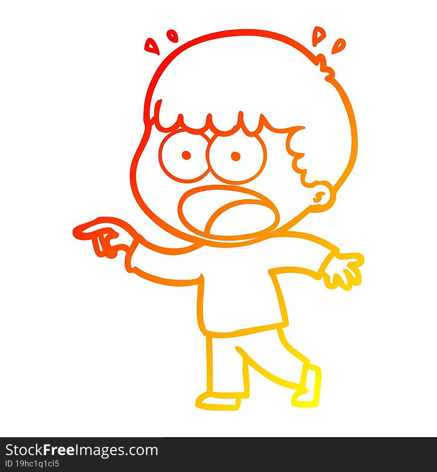 warm gradient line drawing of a cartoon shocked man pointing