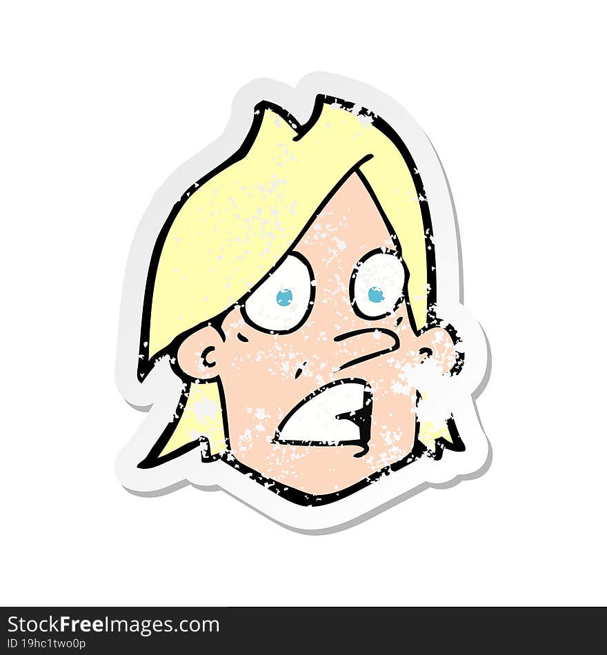 retro distressed sticker of a cartoon frightened face