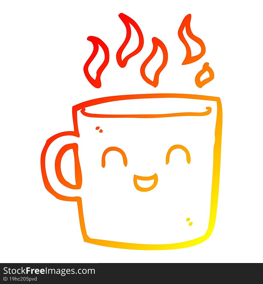 warm gradient line drawing of a cute coffee cup cartoon