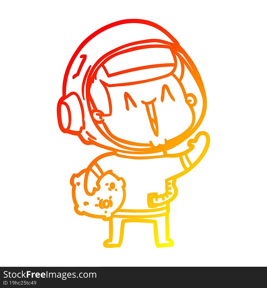 warm gradient line drawing happy cartoon astronaut with moon rock