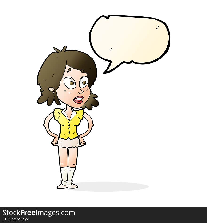 Cartoon Woman With Hands On Hips With Speech Bubble