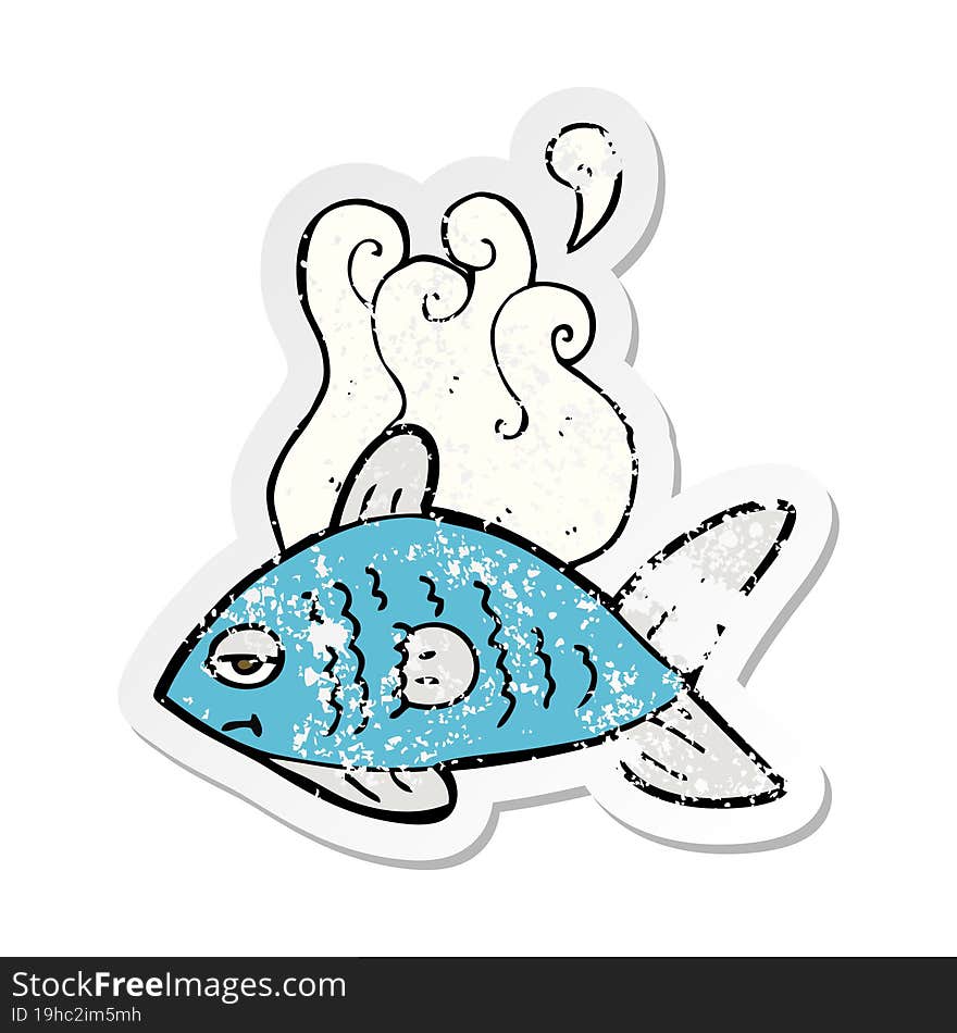 retro distressed sticker of a cartoon funny fish