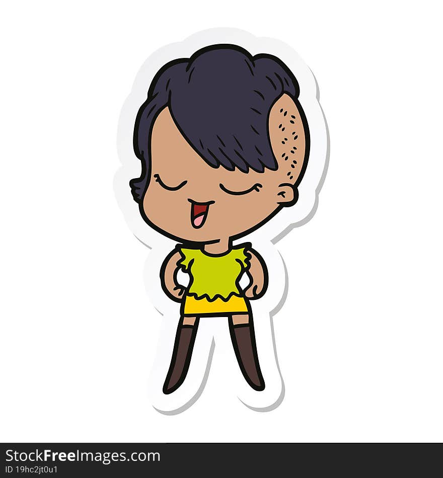 sticker of a happy cartoon girl