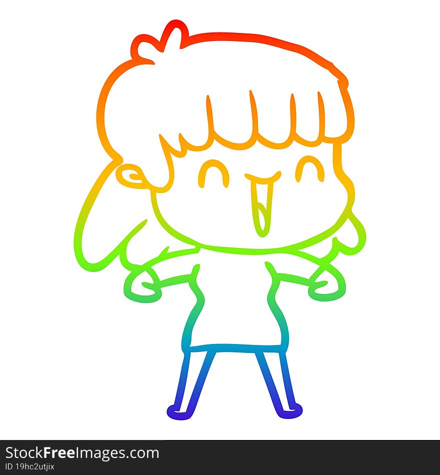 rainbow gradient line drawing of a cartoon woman