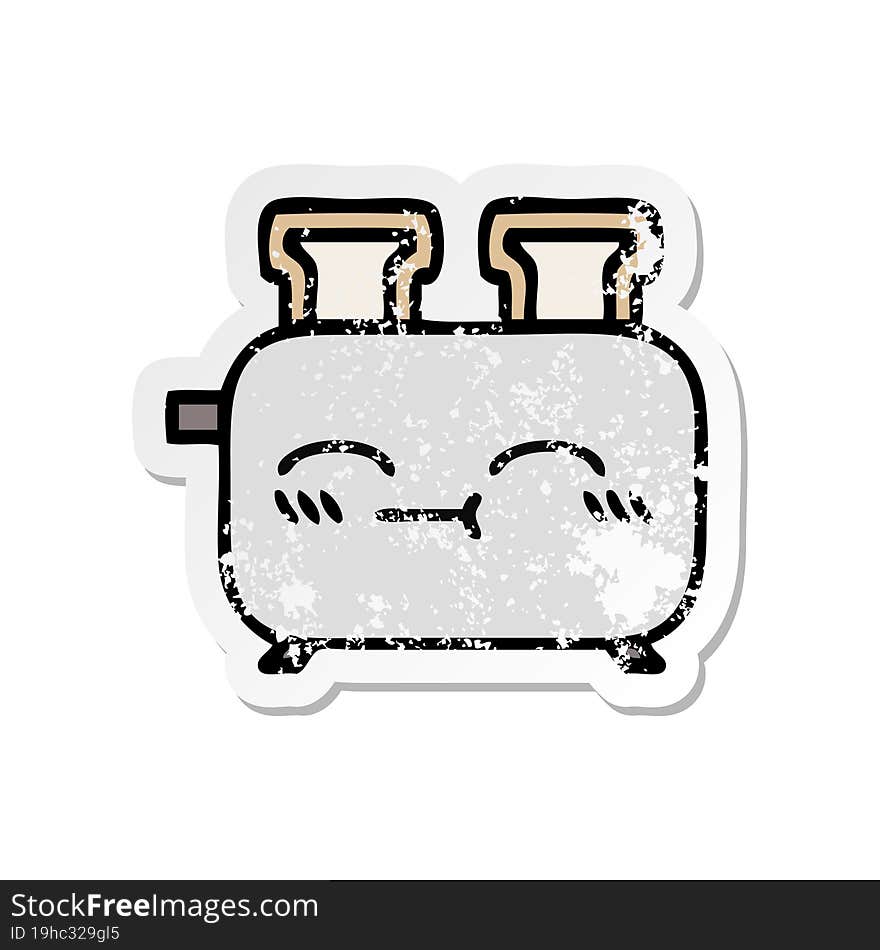 distressed sticker of a cute cartoon of a toaster