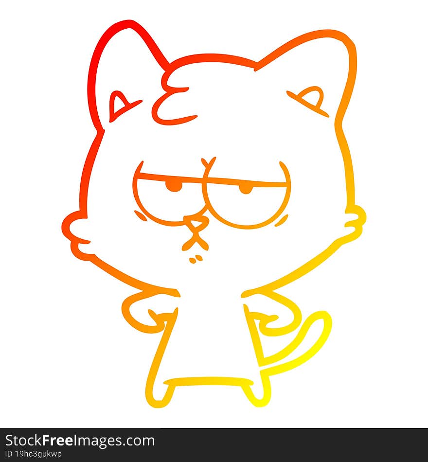 warm gradient line drawing bored cartoon cat