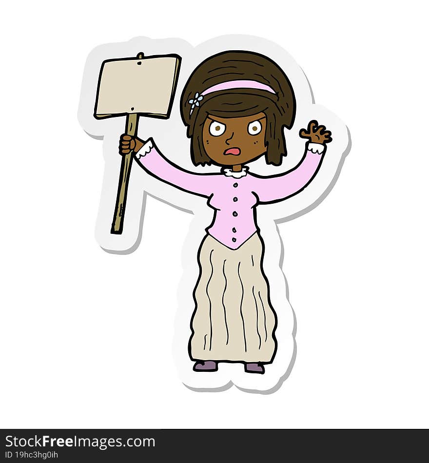 sticker of a cartoon vicorian woman protesting