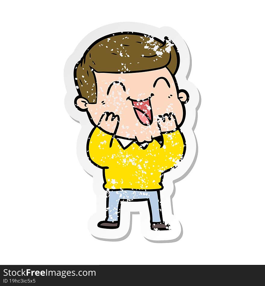 Distressed Sticker Of A Cartoon Man Laughing