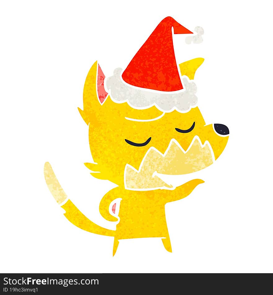 friendly retro cartoon of a fox wearing santa hat