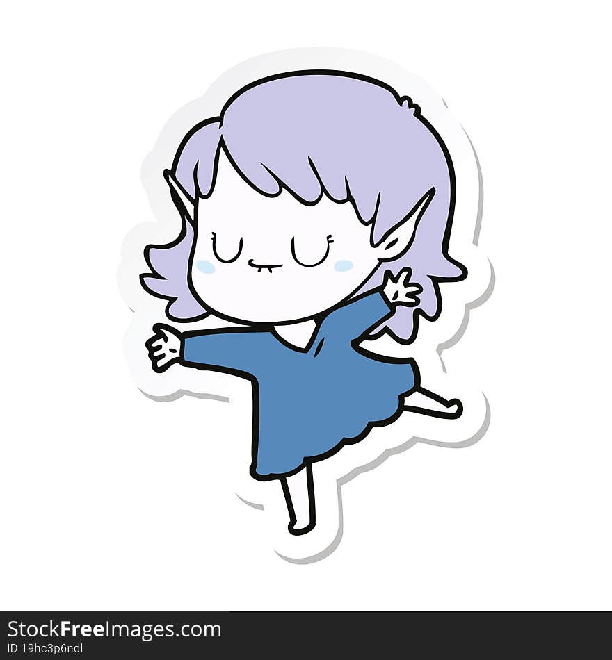 Sticker Of A Happy Cartoon Elf Girl Wearing Dress