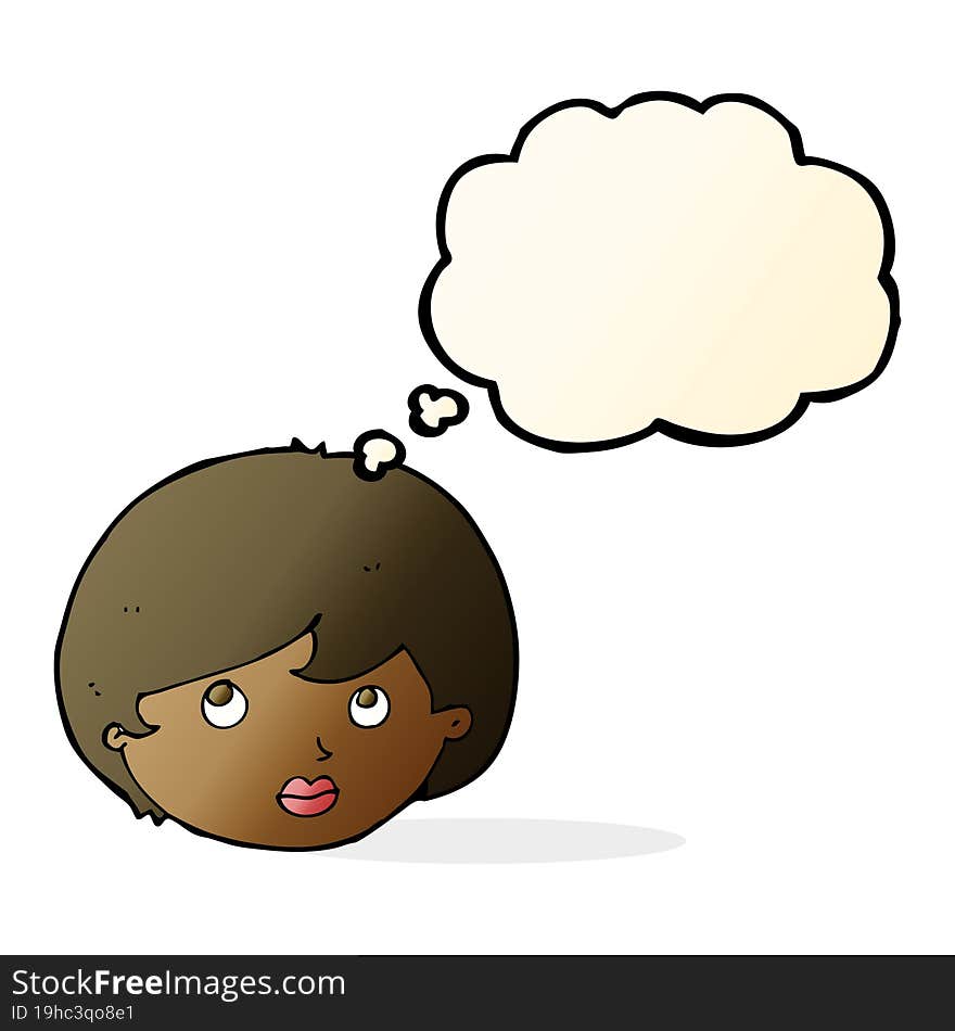 Cartoon Female Face Looking Upwards With Thought Bubble