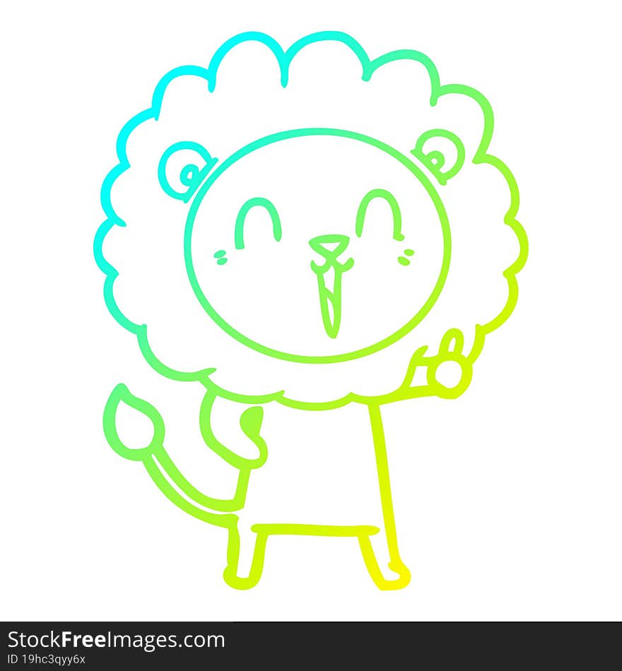 cold gradient line drawing laughing lion cartoon