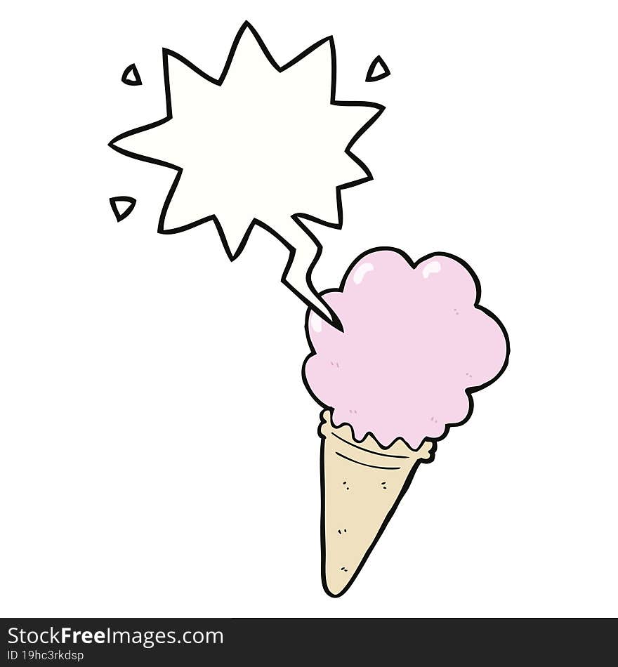 cartoon ice cream with speech bubble. cartoon ice cream with speech bubble