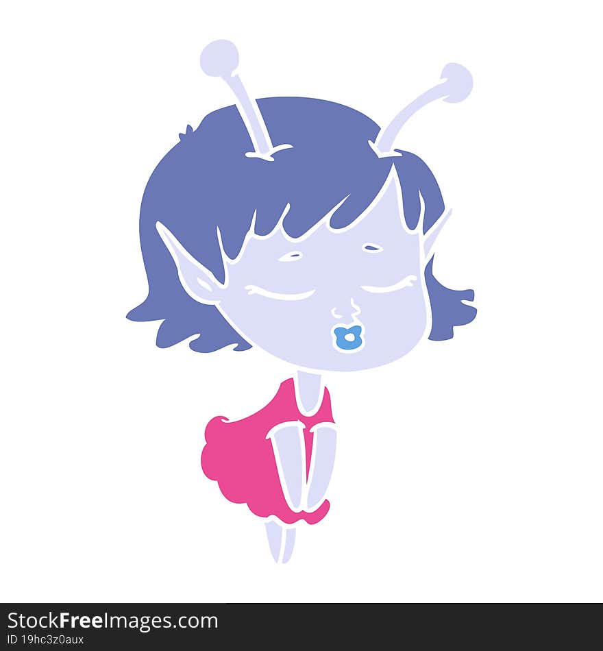 cute alien girl flat color style cartoon