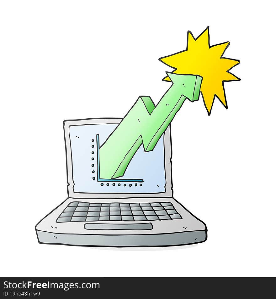 freehand drawn cartoon laptop computer with business graph