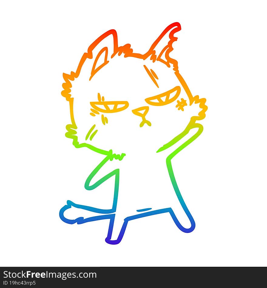 rainbow gradient line drawing tough cartoon cat