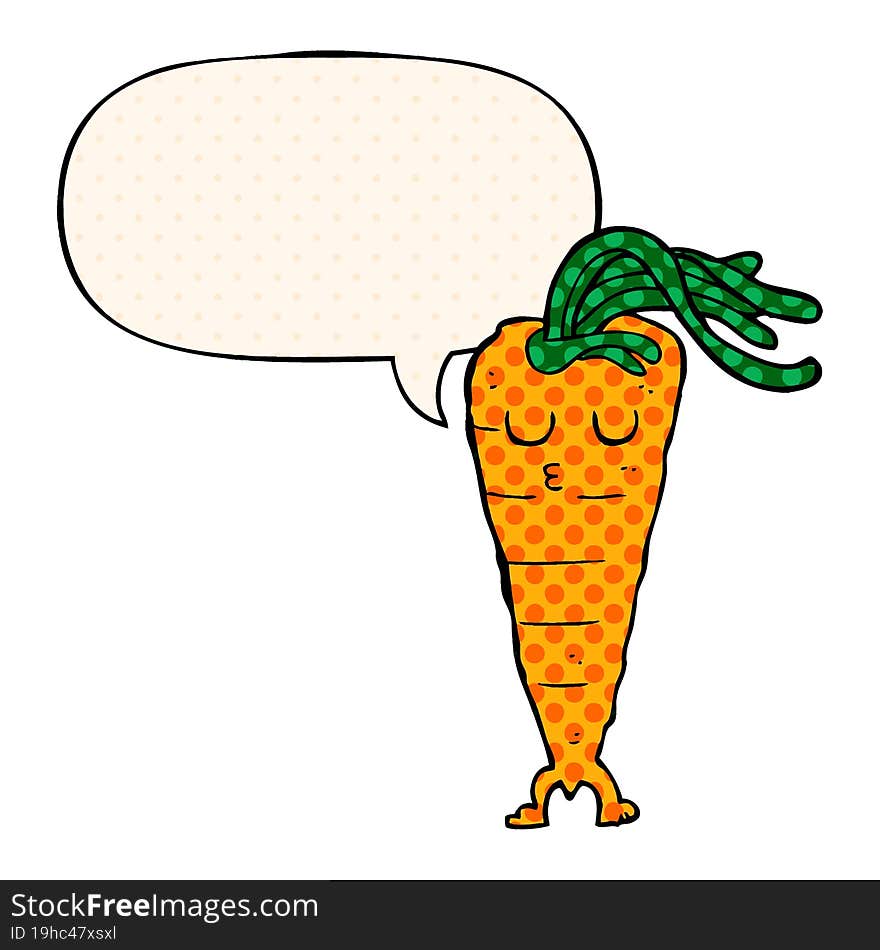 cartoon carrot and speech bubble in comic book style