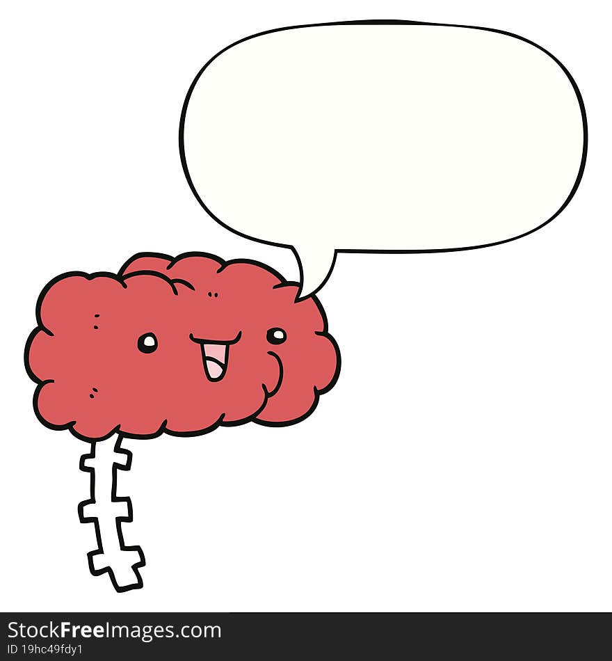 Happy Cartoon Brain And Speech Bubble