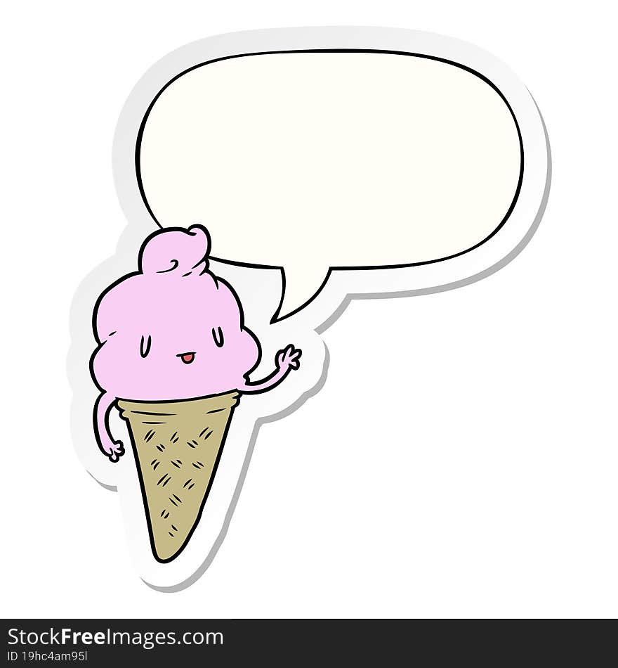 cute cartoon ice cream and speech bubble sticker