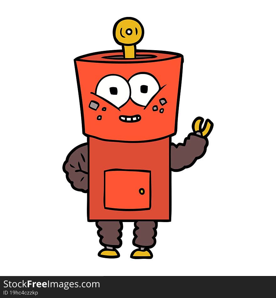 happy cartoon robot waving hello. happy cartoon robot waving hello