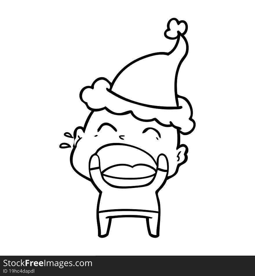 line drawing of a shouting bald man wearing santa hat