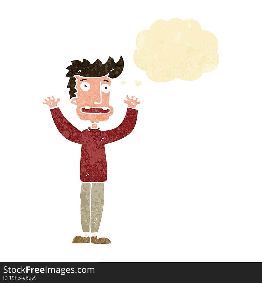 cartoon stressed man with thought bubble