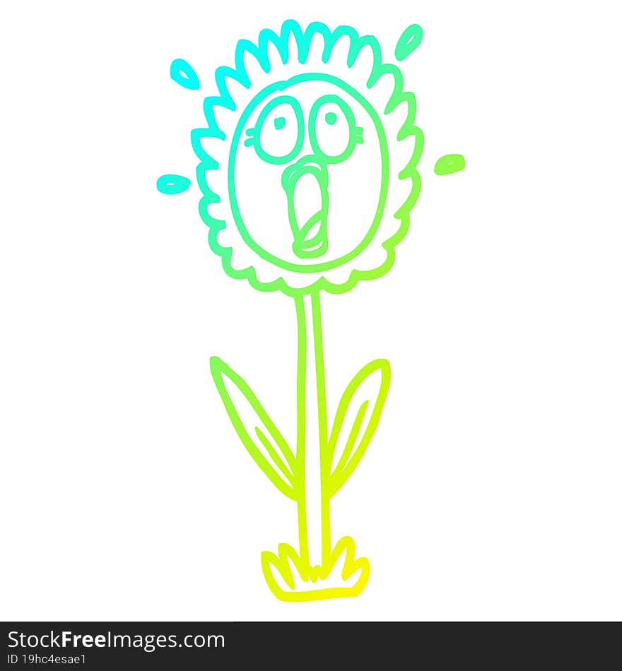 cold gradient line drawing cartoon shocked sunflower