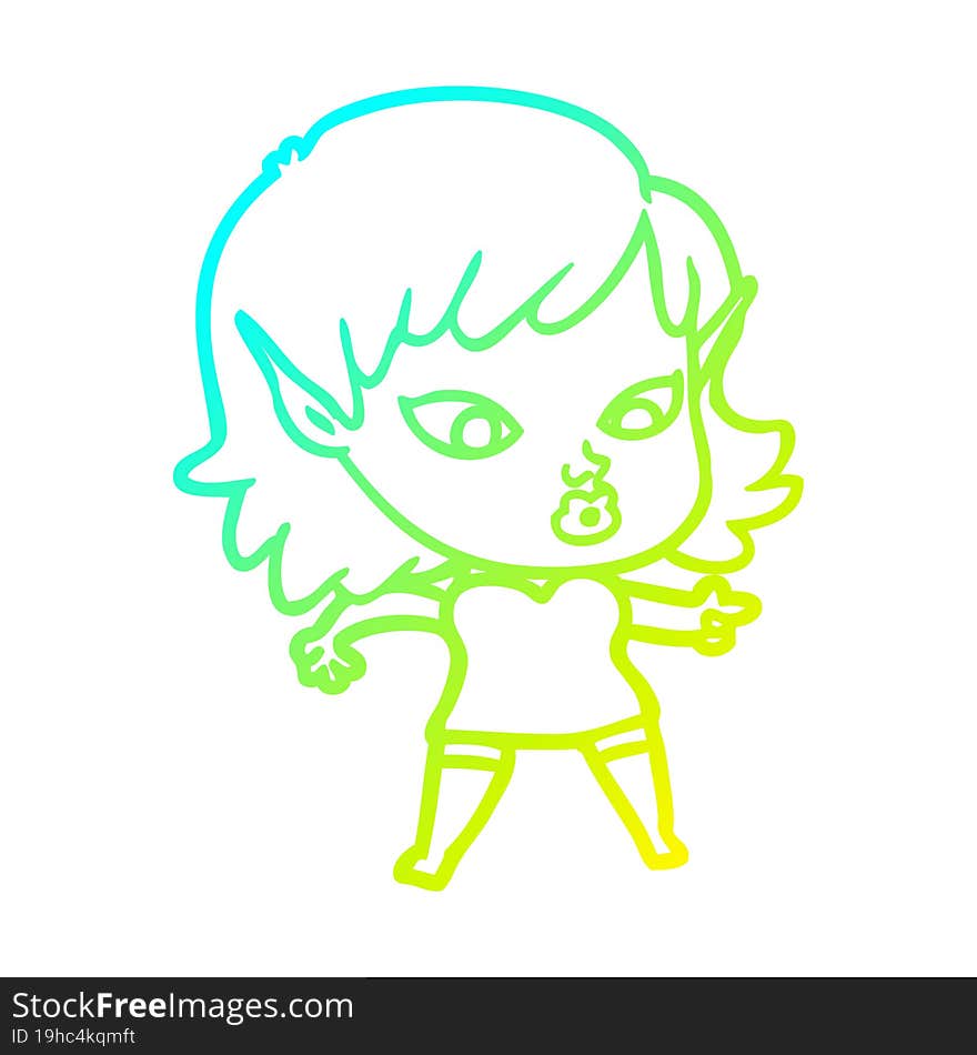 cold gradient line drawing pretty cartoon elf girl