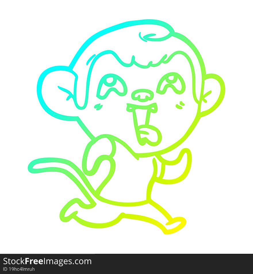 cold gradient line drawing crazy cartoon monkey jogging