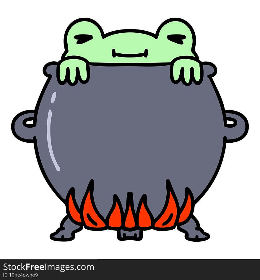 cartoon of a frog bathing in a cauldron. cartoon of a frog bathing in a cauldron