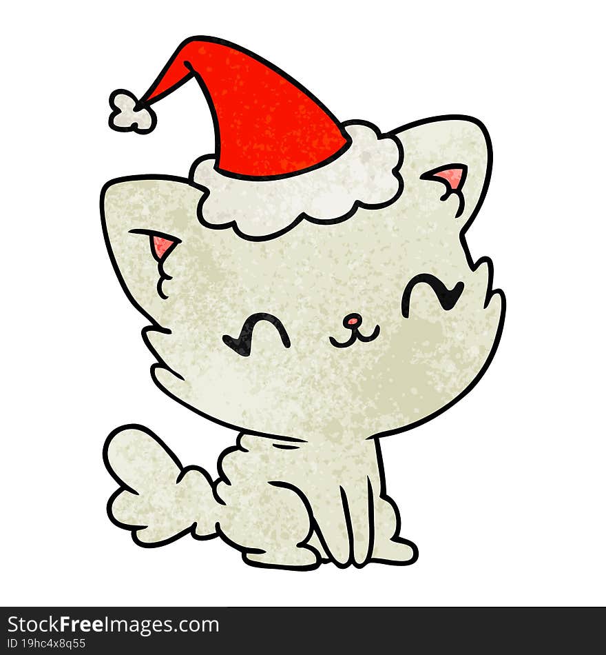 Christmas Textured Cartoon Of Kawaii Cat