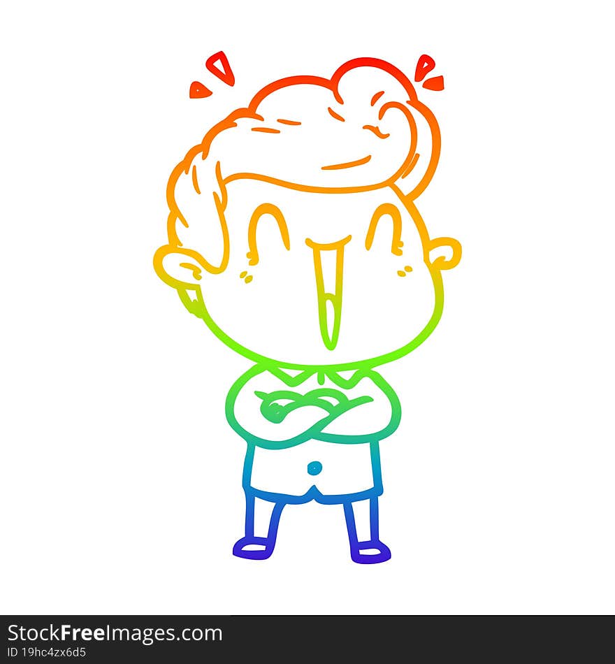 rainbow gradient line drawing of a cartoon excited man