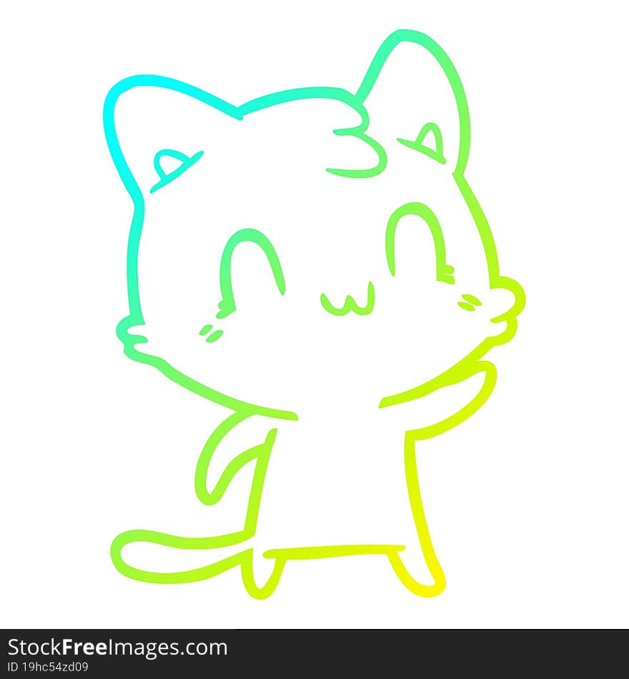 cold gradient line drawing cartoon happy cat