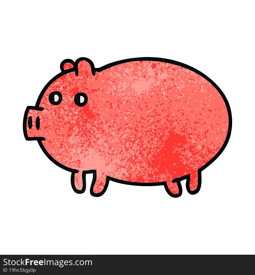 Retro Grunge Texture Cartoon Fat Pig