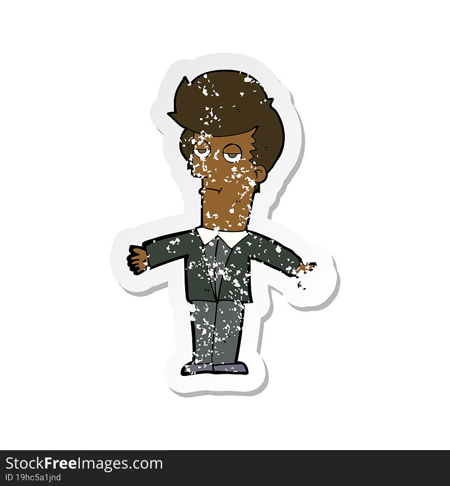 retro distressed sticker of a cartoon bored man