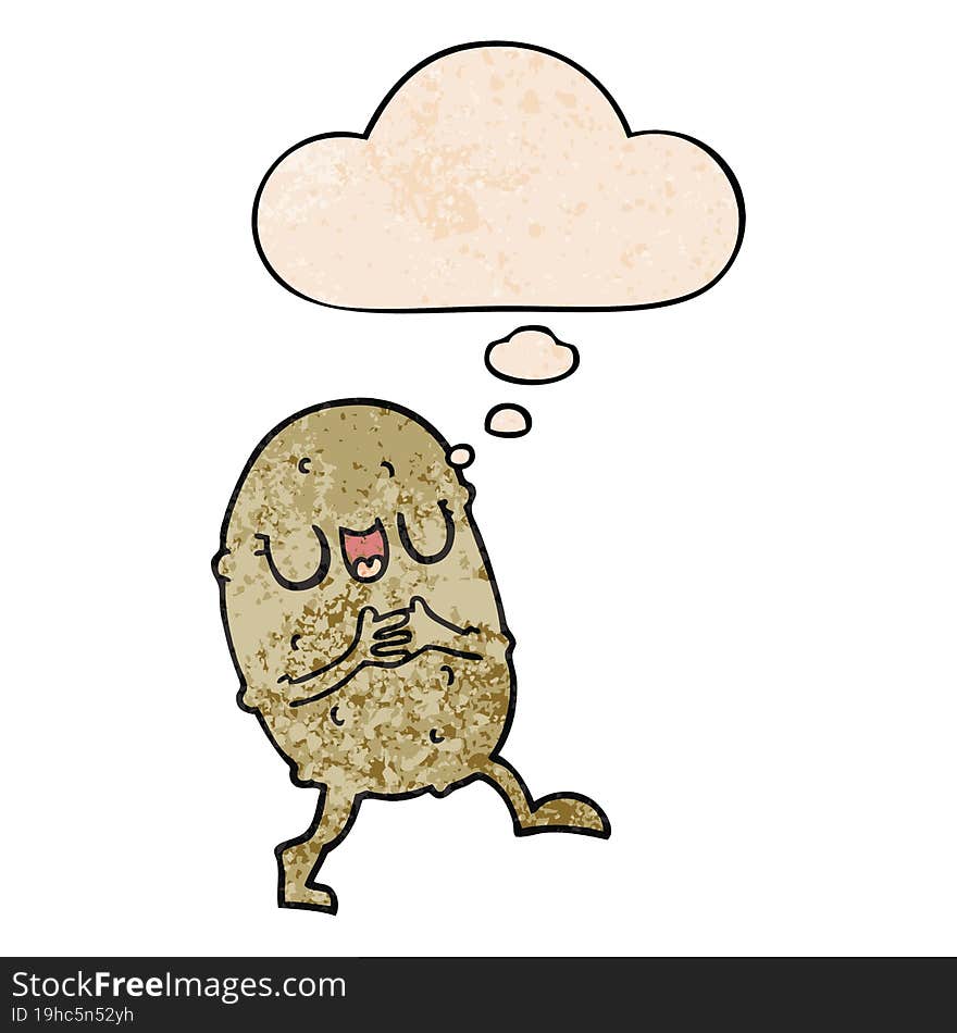 Cartoon Happy Potato And Thought Bubble In Grunge Texture Pattern Style